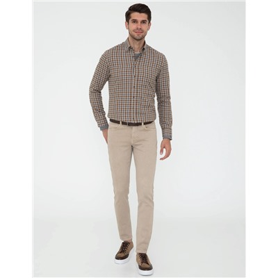 Kahverengi Slim Fit Uzun Kollu Gömlek