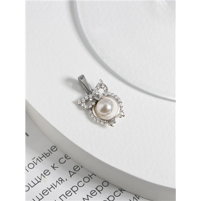Подвеска из серебра с жемчугом Swarovski и фианитами родированная - Сова 925 пробы П-2261-Р
