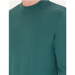 Yeşil Slim Fit Bisiklet Yaka Basic Triko Kazak