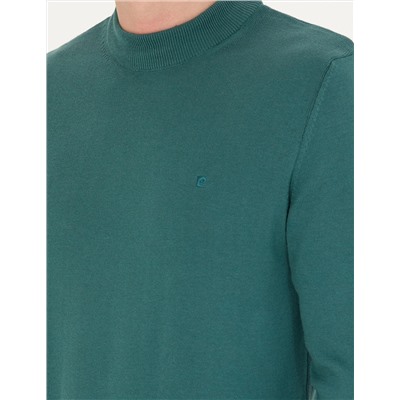 Yeşil Slim Fit Bisiklet Yaka Basic Triko Kazak