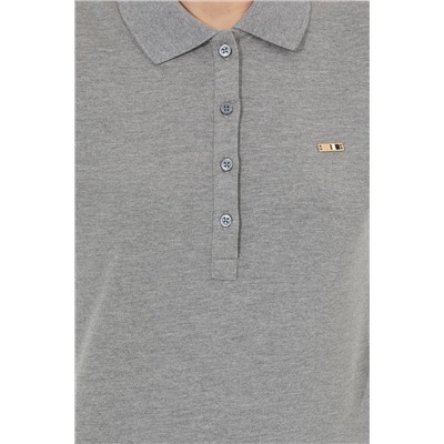 Kadın Gri Melanj Basic Polo Yaka Sweatshirt