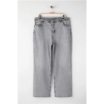 Gri Yüksek Bel Geniş Paça Büyük Beden Wide Leg Jeans TBBAW23CJ00020