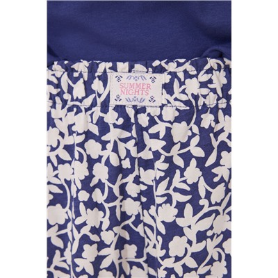 Pijama Capri 100% algodón print azul flores