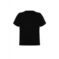 Siyah Biye Detaylı %100 Pamuk Örme T-shirt TBBSS24BF00021