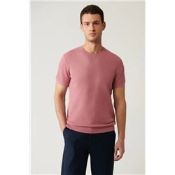 Avva, Erkek Gül Kurusu Bisiklet Yaka Dokulu Pamuklu Triko T-shirt E005027