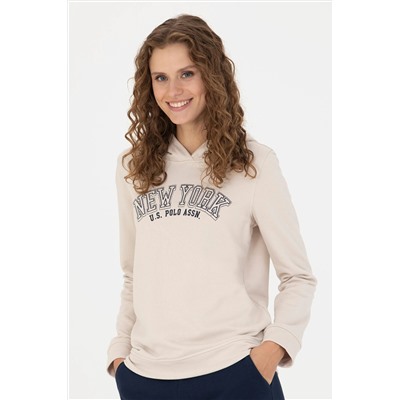 Kadın Krem Kapüşonlu Sweatshirt