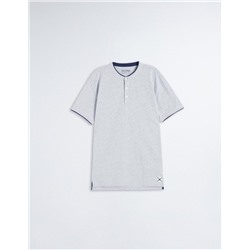 Mandarin Collar Polo, Men, Light Grey