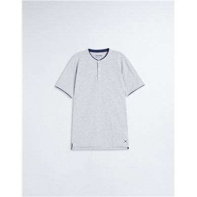 Mandarin Collar Polo, Men, Light Grey