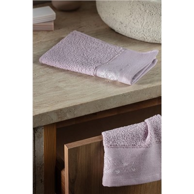 Gauthıer Nakışlı %100 Pamuk 2'li El Havlusu - Mürdüm - 30x45 cm