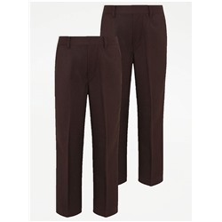 Boys Brown Half Elastic School Trouser 2 Pack