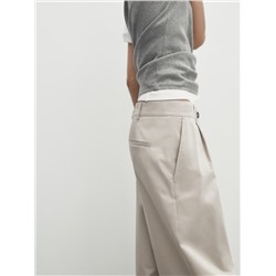 Pantalón ancho mezcla algodón satinado pinzas