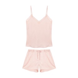 Pijama corto satén encaje rosa