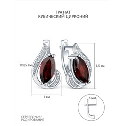 Кольцо из серебра с натуральным гранатом и кубическим цирконием родированное 925 пробы GTR-006-G