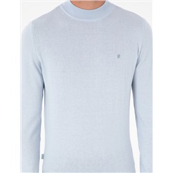 Açık Mavi Slim Fit Yarım Balıkçı Yaka Basic Triko Kazak