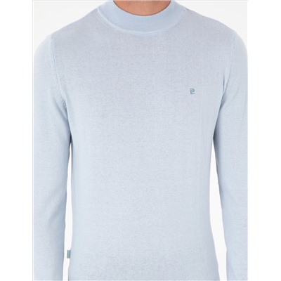 Açık Mavi Slim Fit Yarım Balıkçı Yaka Basic Triko Kazak