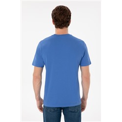 Erkek Regular Fit Bisiklet Yaka Baskılı İndigo Tişört