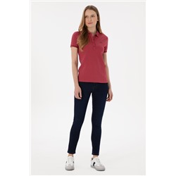 Kadın Vişne Basic Polo Yaka Tişört