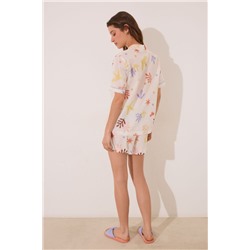 Pijama camisero corto 100% algodón hojas