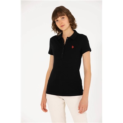 Kadın Siyah Basic Polo Yaka Tişört