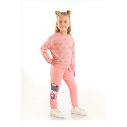 Denokids Patenli Kedi Kız Çocuk Pembe Eşofman Takım CFF-22K1-035