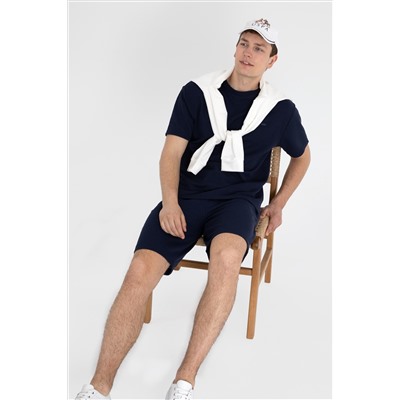 Erkek Comfort Fit Bisiklet Yaka Lacivert Tişört
