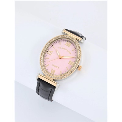 LADIES BLACK EMBOSSED STRAP WATCH