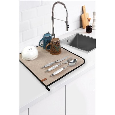 HAMUR Microfiber Bulasik Kurutma Mati Kurulama Bezi Kurutma Örtüsü Tezgah Üstü Bej E50MF08524M