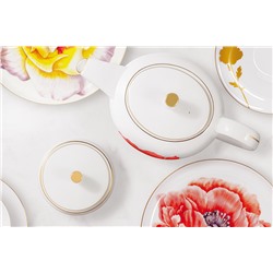 Чайник заварочный, 1,2 л, фарфор F, белый, с золотистым кантом, Мак, Flowers, 60489
