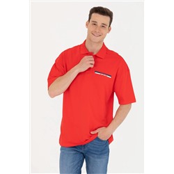 Erkek Kırmızı Oversize Polo Yaka Tişört