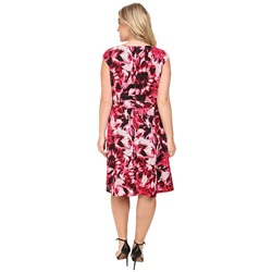 Plus Size Van Gogh Flower V-Neck Fit and Flare Dress