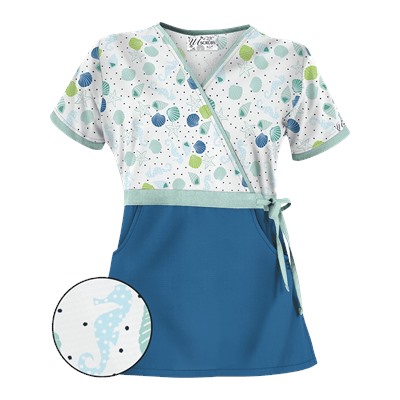 UA Day At The Beach Navy Mock Wrap Print Scrub Top