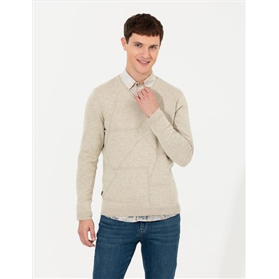 Kum Melanj Slim Fit V Yaka Triko Kazak