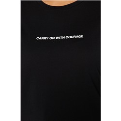 Siyah Boyfriend Fit Slogan Baskılı Bisiklet Yaka %100 Pamuk Örme Büyük Beden T-Shirt TBBSS23BF00022