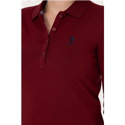 Kadın Bordo Basic Polo Yaka Sweatshirt