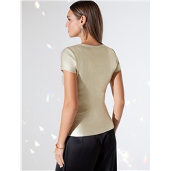 Футболка облегающая из хлопка в рубчик с V вырезом и матовым покрытием металлик