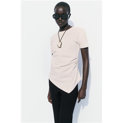 GATHERED T-SHIRT WITH ASYMMETRIC HEM