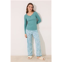 Pijama largo verde esmeralda flores