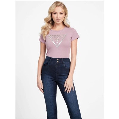 Rhinestone Mesh Logo Tee