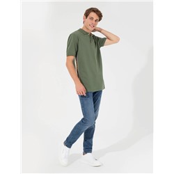 Haki Regular Fit Yandan Çizgili Polo Yaka Tişört