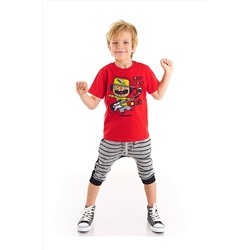 Denokids Jake Erkek Çocuk Kırmızı T-shirt Gri Kapri Şort Takım CFF-22Y2-037
