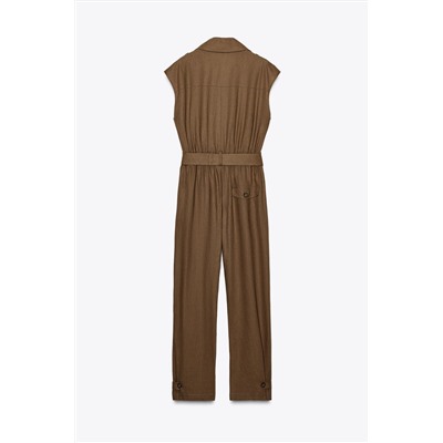 LINEN BLEND JUMPSUIT WITH BELT