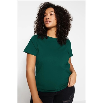 Zümrüt Yeşili Regular Fit Basic Bisiklet Yaka %100 Pamuk Örme Büyük Beden T-Shirt TBBSS22TS0733