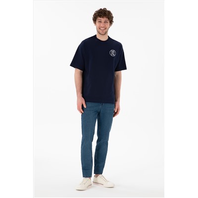 Erkek Oversize Fit Bisiklet Yaka Lacivert Tişört