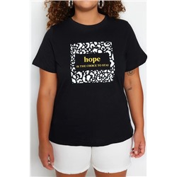 Siyah Bisiklet Yaka Baskılı %100 Pamuk Örme T-Shirt TBBSS23BF00025