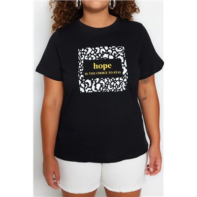 Siyah Bisiklet Yaka Baskılı %100 Pamuk Örme T-Shirt TBBSS23BF00025