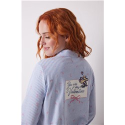 Pijama camisero largo 100% algodón Snoopy azul rayas