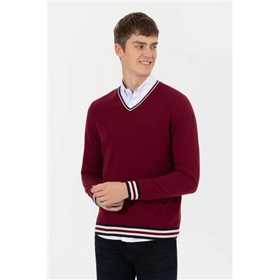 Erkek Bordo V - Yaka Triko Kazak