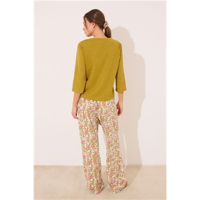 Pantalón largo 100% algodón flores