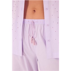 Pijama largo camisero lila strass