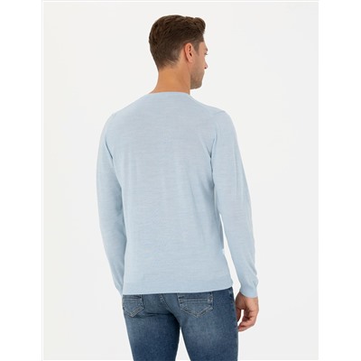 Açık Mavi Slim Fit Basic Kazak